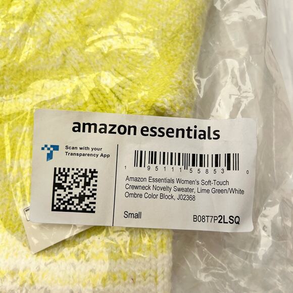 Amazon Essentials Women's Soft-Touch Crewneck Novelty Sweater Lime Green/White S - Picture 9 of 9